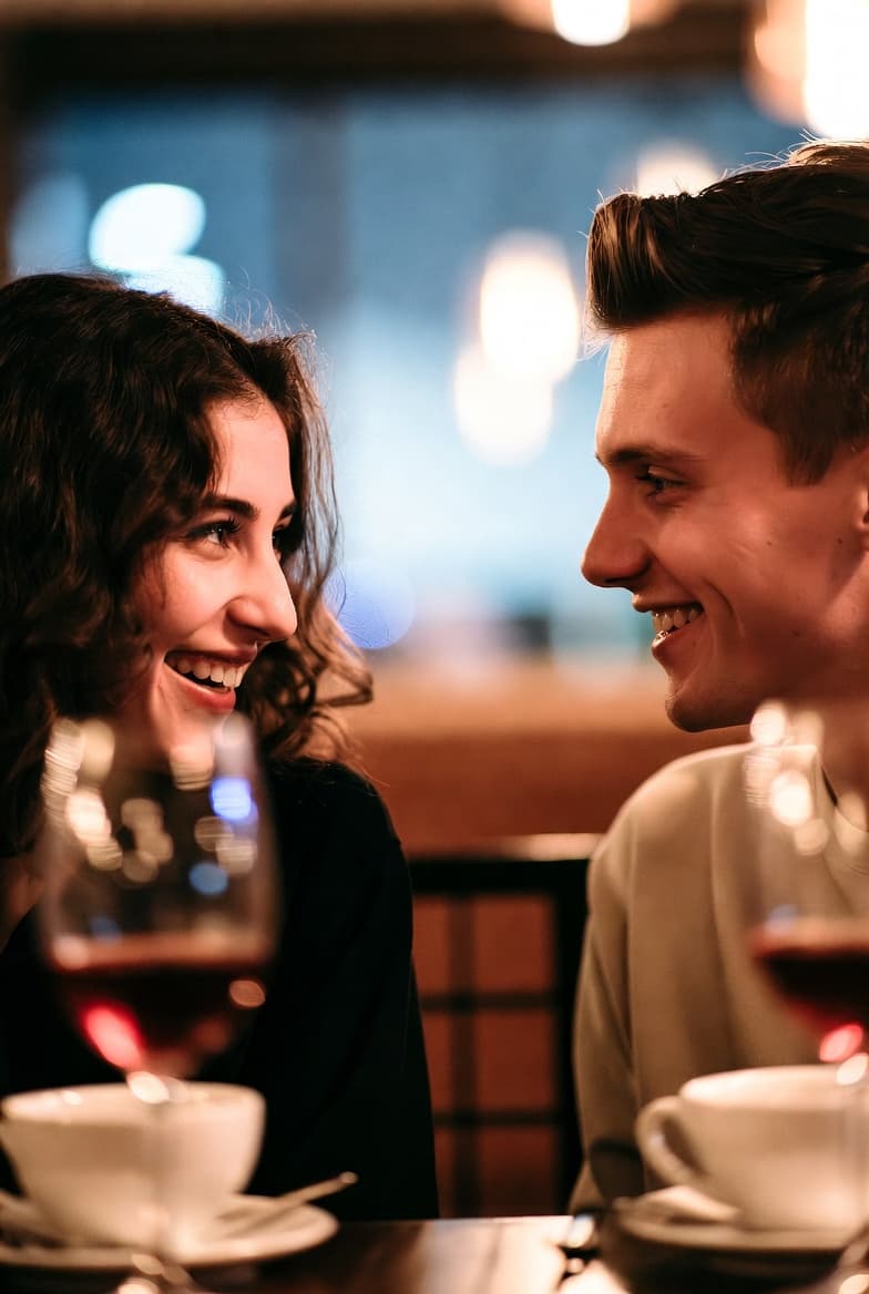 Two people connecting over drinks